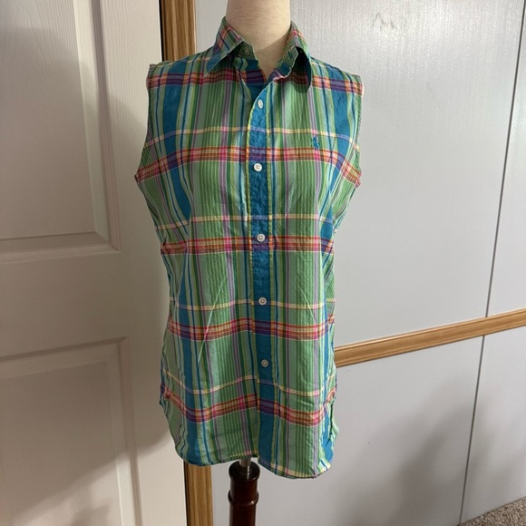 Polo Sport Ralph Lauren Green Plaid Sleeveless Button Down Shirt Size 6 - Picture 11 of 11